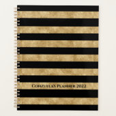 Elegant Black Gold Glitter Striped Planner (Voorkant)