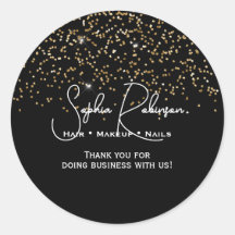 Elegant Black & Gold Glitter Thank You Sticker
