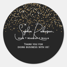Elegant Black & Gold Glitter Thank You Sticker