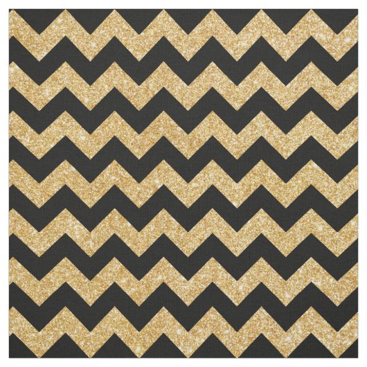 Elegant Black Gold Glitter Zigzag Chevron Pattern Stof (Swatch)