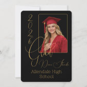 Elegant Black & Gold Graduation Invitation  Kaart (Voorkant)