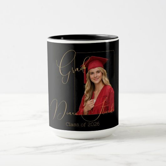 Elegant Black & Gold Graduation Mok (Midden)