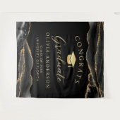 Elegant Black & Gold Graduation Party Backdrop Wandkleed (Voorkant (horizontaal))