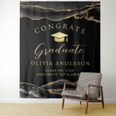 Elegant Black & Gold Graduation Party Backdrop Wandkleed (In situ)