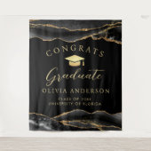 Elegant Black & Gold Graduation Party Backdrop Wandkleed (Voorkant)