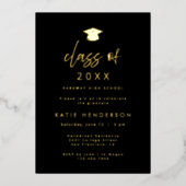 Elegant Black & Gold Graduation Party Invitation Folie Feestdagenkaart (Voorkant)