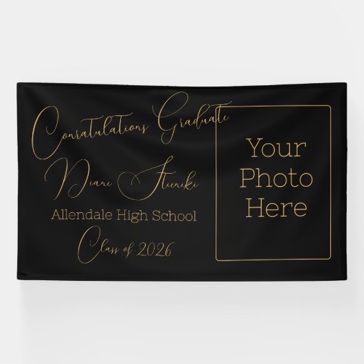 Elegant Black & Gold Graduation Spandoek (Horizontaal)