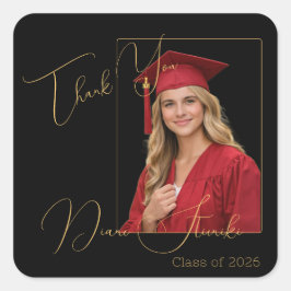 Elegant Black & Gold Graduation Thank You Vierkante Sticker
