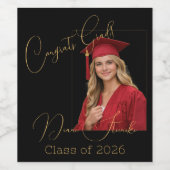 Elegant Black & Gold Graduation Wijn Etiket (Enkel label)