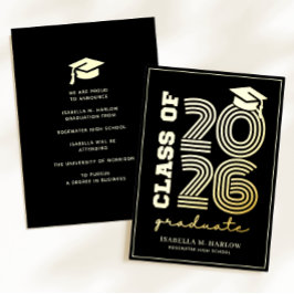 Elegant Black Gold Graduation YY Announcement Folie Uitnodiging