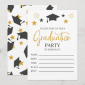 Elegant Black Gold Graduparty-uitnodiging Aankondiging (Voorkant / Achterkant)