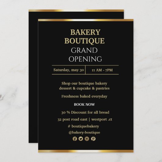 Elegant Black & Gold Grand Opening-uitnodiging Kaart (Voorkant / Achterkant)