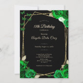 Elegant Black Gold Green Rose 18th Birthday Debut Kaart (Voorkant)
