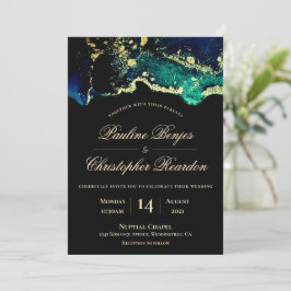 Elegant Black Gold Green Wedding Invitation Kaart