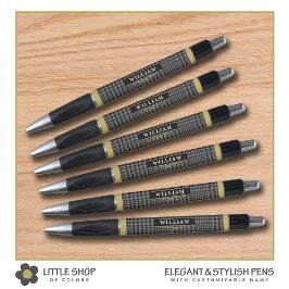 Elegant Black Gold Grey Glen Pset Monogram Pen