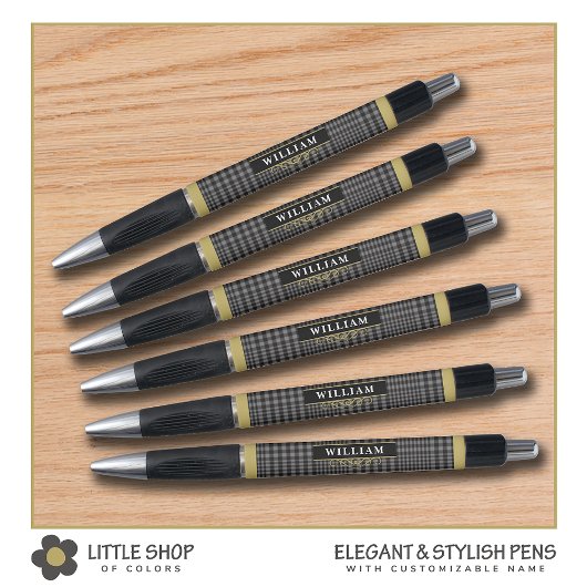 Elegant Black Gold Grey Glen Pset Monogram Pen