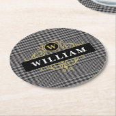 Elegant Black Gold Grey Glen Pset Monogram Ronde Kartonnen Onderzetter (Gebogen)