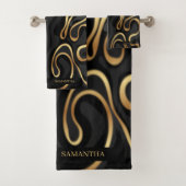 Elegant Black, Gold Grey Marble Effect Name Bad Handdoek (Insitu)