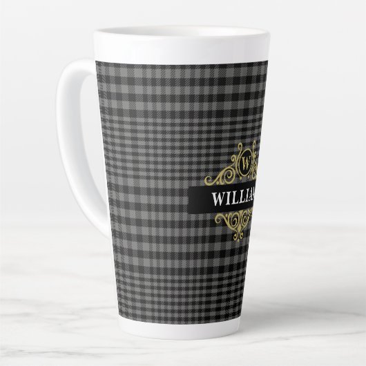 Elegant Black Gold Grey Pset Monogram Latte Mok (Linkerhoek)