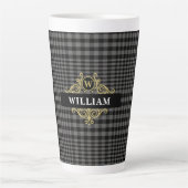 Elegant Black Gold Grey Pset Monogram Latte Mok (Voorkant)