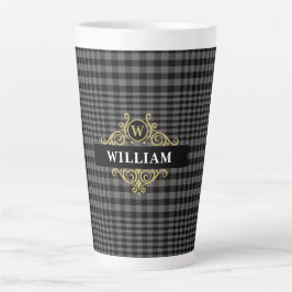 Elegant Black Gold Grey Pset Monogram Latte Mok