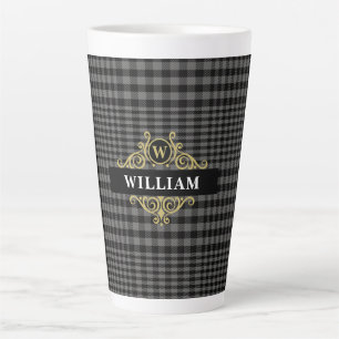 Elegant Black Gold Grey Pset Monogram Latte Mok
