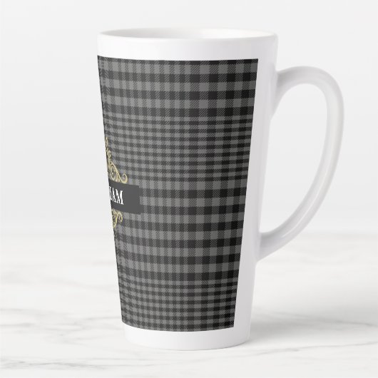 Elegant Black Gold Grey Pset Monogram Latte Mok (Rechts)