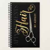 Elegant Black & Gold Hair Appointbook Planner (Voorkant)