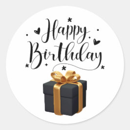 Elegant Black & Gold Happy Birthday Ronde Sticker
