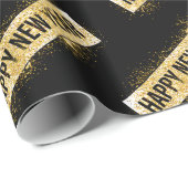 Elegant Black Gold Happy New Year  Cadeaupapier (Rol Hoek)