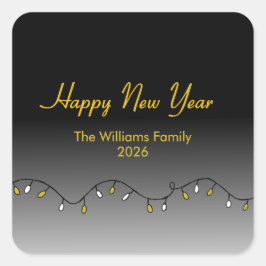 Elegant Black Gold Happy New Year's 2026 Vierkante Sticker