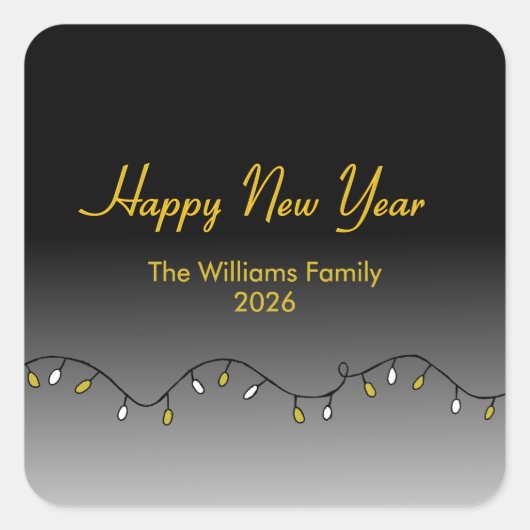 Elegant Black Gold Happy New Year's 2026 Vierkante Sticker (Voorkant)