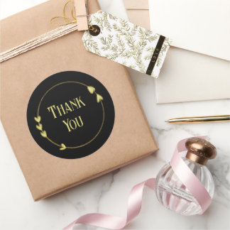 Elegant Black Gold Heart Circle Thank You Ronde Sticker