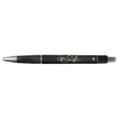 Elegant Black Gold Heart Script Name Monogram Blac Pen (Voorkant)
