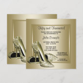 Elegant Black Gold High Hiel Birthday Party Kaart (Voorkant / Achterkant)