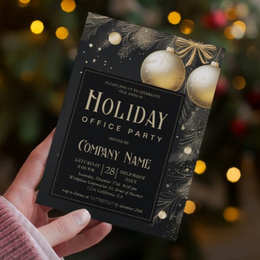 Elegant Black & Gold Holiday Kantoor Party Kaart