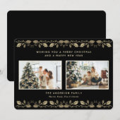 Elegant Black Gold Holly Berries Photo Feestdagenkaart (Voorkant / Achterkant)