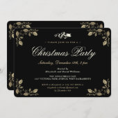Elegant Black Gold Holly kerstfeest Kaart (Voorkant / Achterkant)