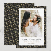 Elegant Black Gold Holly Photo Merry kerst Feestdagenkaart (Voorkant / Achterkant)