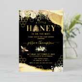 Elegant Black Gold Honey Bee Baby shower Folie Uitnodiging (Staand Voorkant)