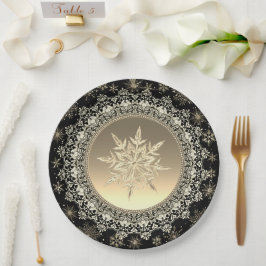 Elegant Black & Gold Ice Crystal Snowflake Papieren Bordje