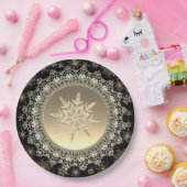 Elegant Black & Gold Ice Crystal Snowflake Papieren Bordje (Feest)