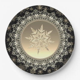 Elegant Black & Gold Ice Crystal Snowflake Papieren Bordje