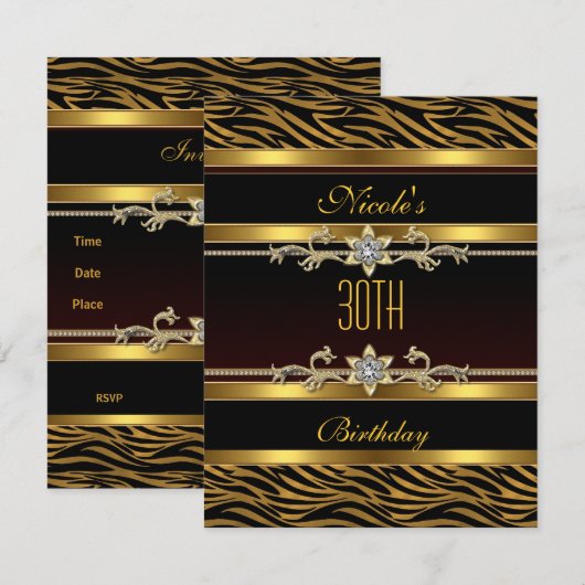 Elegant Black gold Jewel 30th Birthday Invitation Kaart (Voorkant / Achterkant)