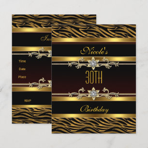 Elegant Black gold Jewel 30th Birthday Invitation Kaart