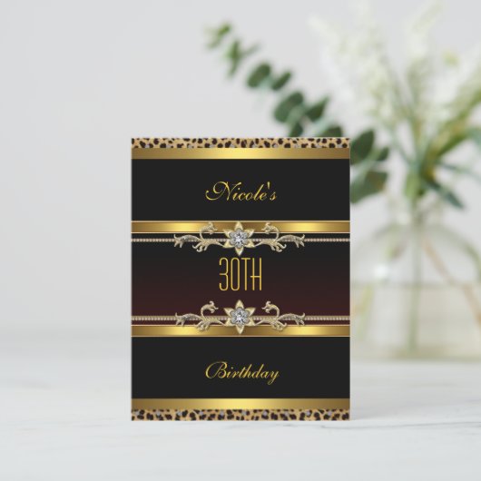 Elegant Black gold Jewel 30th Birthday Invitation Kaart (Staand voorkant)