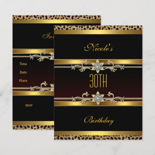 Elegant Black gold Jewel 30th Birthday Invitation Kaart (Voorkant / Achterkant)