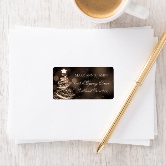 Elegant Black & Gold Kerstbruiloft Adres Etiket (Insitu)