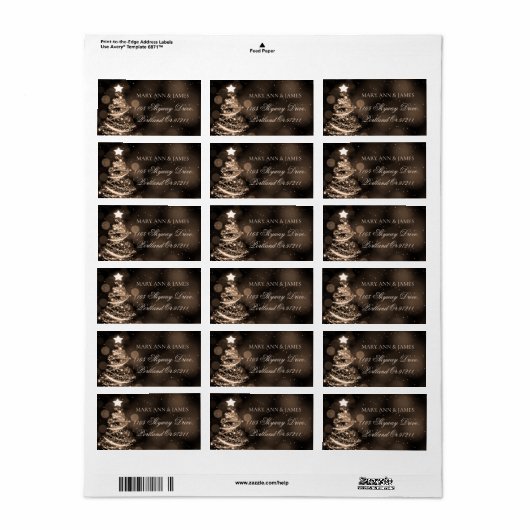 Elegant Black & Gold Kerstbruiloft Adres Etiket (Full Sheet)