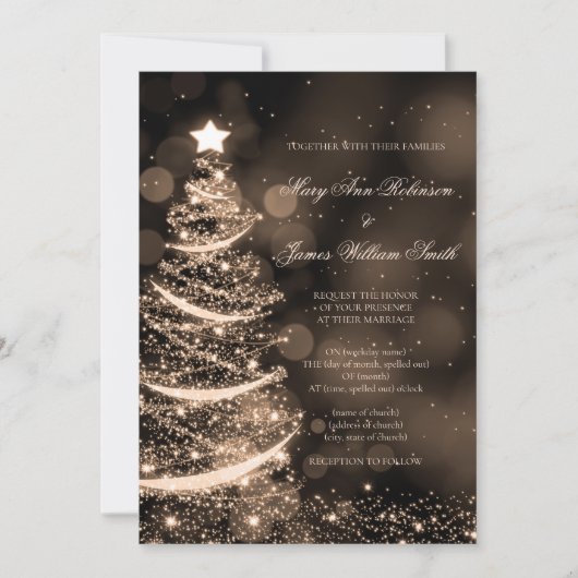 Elegant Black & Gold kerstbruiloft Kaart (Voorkant)